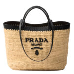 Prada Medium Crochet And Leather Tote Bag 1BG499 Apricot